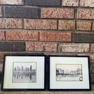 2 Patrick T Kerr Seattle Framed Pen & Ink Drawings